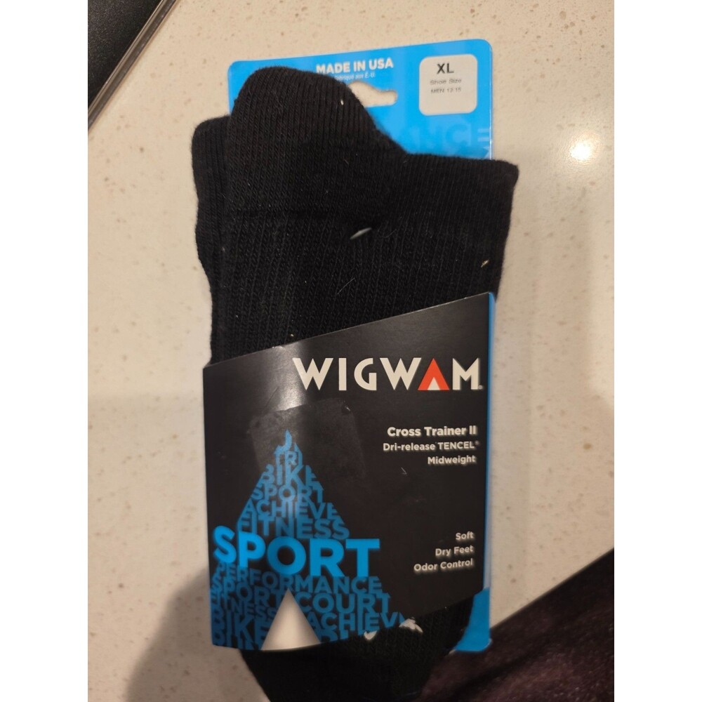 Wigwam Men's Sport Socks, Cross Trainer II, XL (12-15), Black, NWT